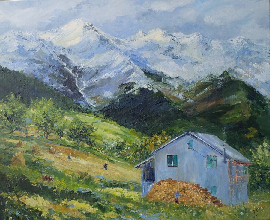 Haymaking in Mestia, Svaneti, oil on canvas, 60 × 50 cm, 2024