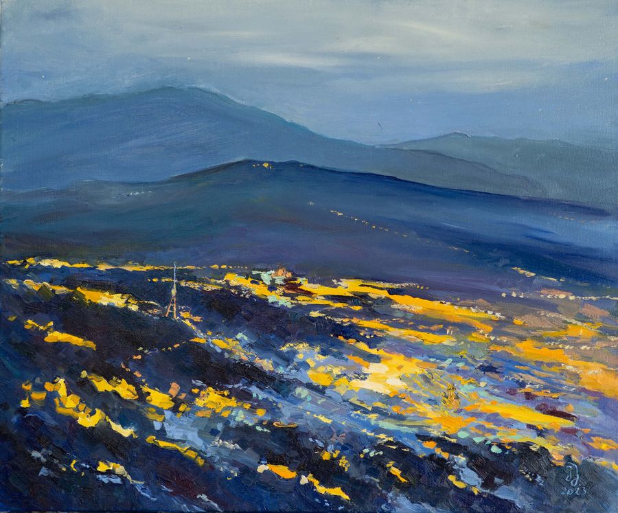 View of Mtatsminda, Tbilisi, oil on canvas, 60 × 50 cm, 2023