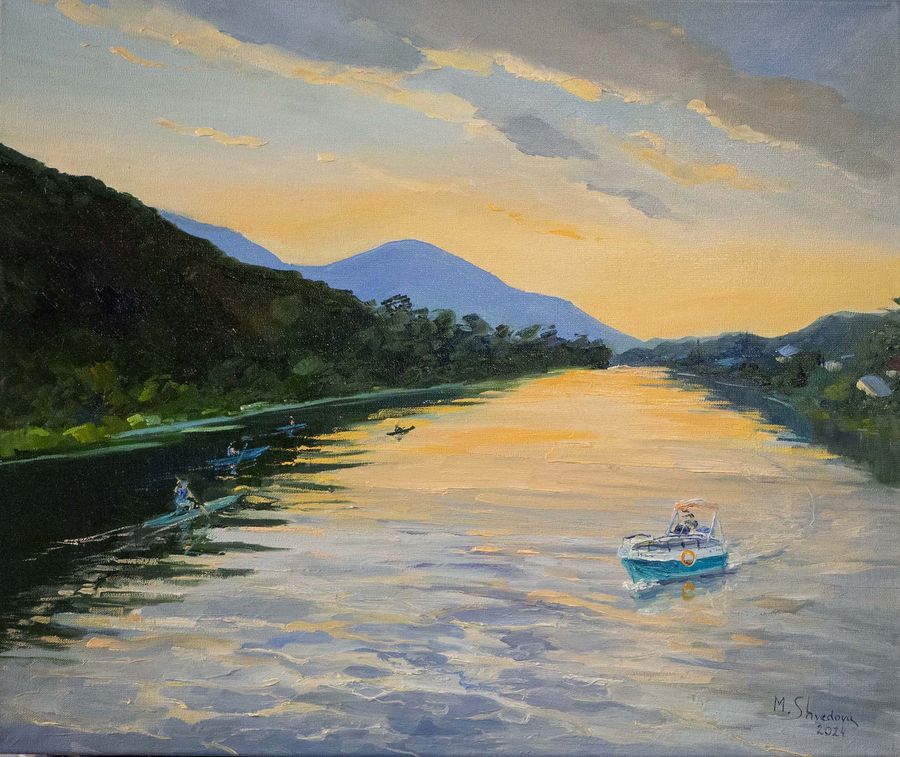 Sunset in Mtskheta, oil on canvas, 60 × 50 cm, 2024