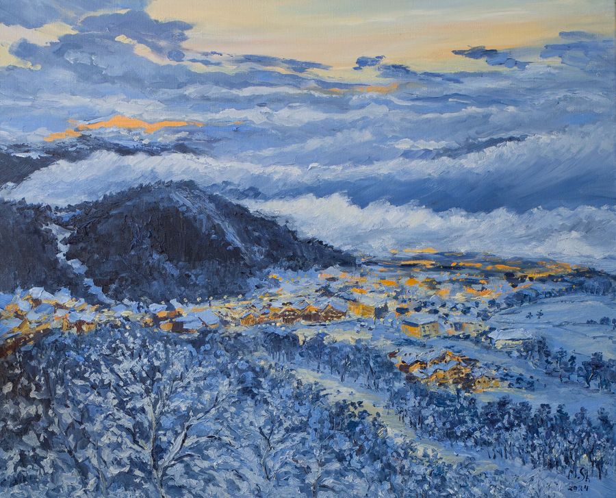Winter View of Bakuriani from Crystal, oil on canvas, 60 × 50 cm, 2024